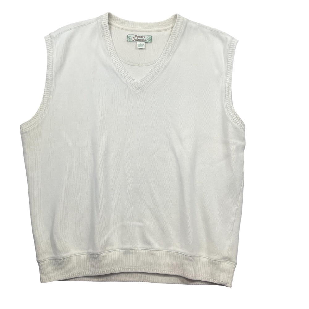 Tommy Bahama Mens Large‎ Cream Vest 100% Cotton Knit Sleeveless